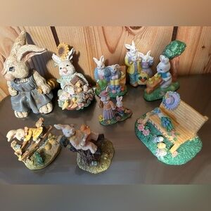 Spring Easter Bunny Rabbit Lot of 9 Resin/Porcelain Figurines Decor Egg Chick